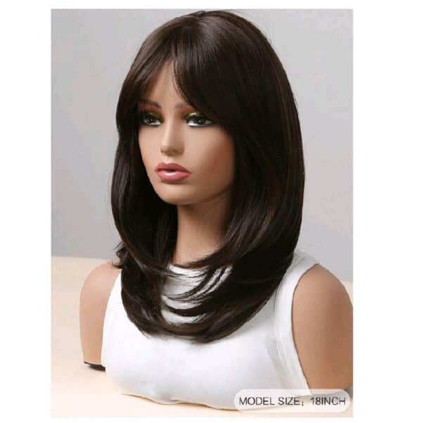 Γυναικεία περούκα σε καστανό σκούρο χρώμα συνθετική υψηλής ποιότητας 18 inches - Image 2