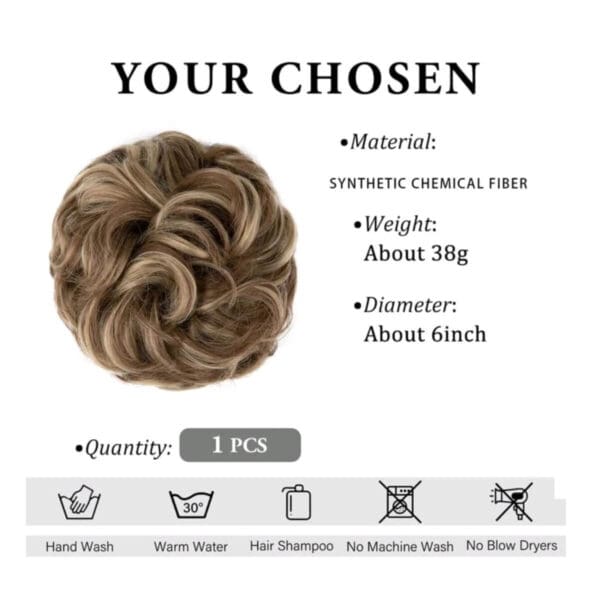 Ποστίς Κότσος με λάστιχο συνθετική τρίχα υψηλής ποιότητας - Καστανό με ξανθές ανταύγειες - Image 3