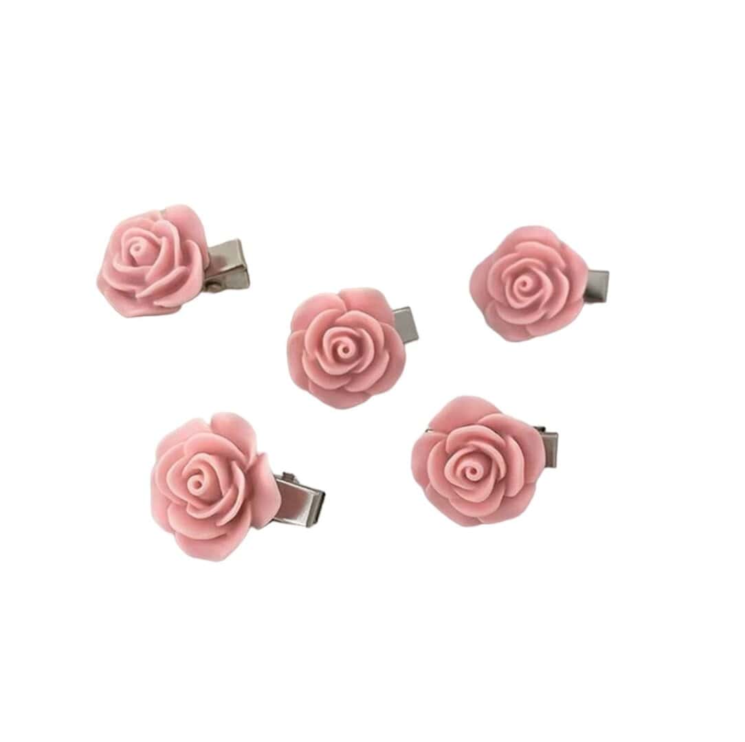 SET-5-FLOWERS-CLIP-DUSTY-PINK Σετ Clip -Κοκαλάκι μαλλιών 5 τμχ τριανταφυλλάκια Dusty Pink - Image 1