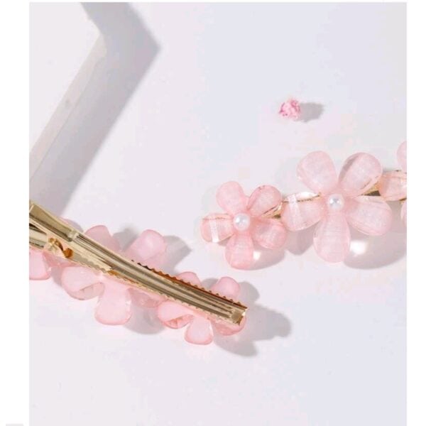 Γυναικείο- Παιδικό fashion Σετ 2 τμχ clip  flowers pearl Pink - Image 2