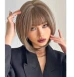 Γυναικεία περούκα καστανό με ανταύγειες χρώμα συνθετική υψηλής ποιότητας 12 inches - Image 3