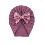 Παιδικό- Βρεφικό Μαλακό ελαστικό τουρμπάνι μαλλιών  φιόγκο με πούλιες 0 -4χρονών - Dusty Pink