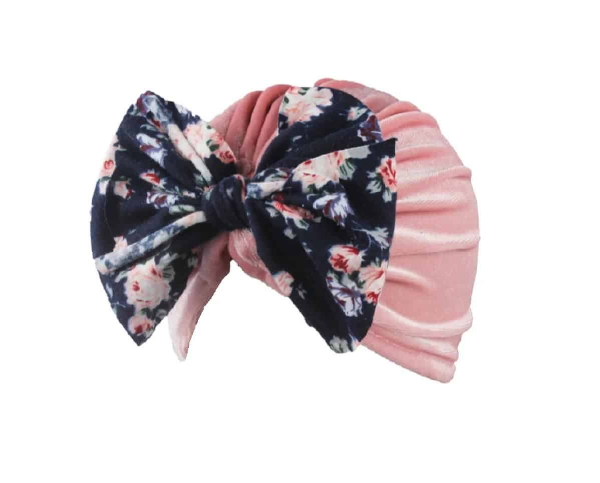 dusty-pink-velvet-turban Παιδικό- Βρεφικό Μαλακό βελούδινο τουρμπάνι μαλλιών με φιόγκο 13cm 3 μηνών -2 χρονών - Dusty Pink - Image 1