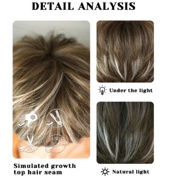 Γυναικεία περούκα καστανό  χρώμα με ξανθιές ανταύγειες συνθετική υψηλής ποιότητας 10 inches - Image 3