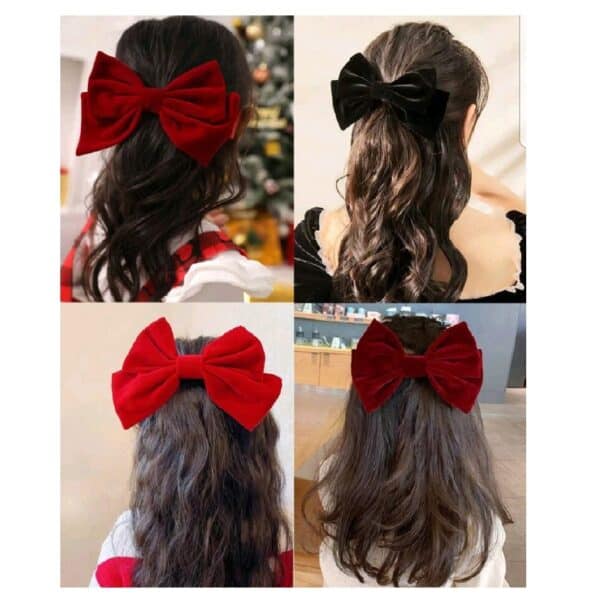 Clip -Κοκαλάκι μαλλιών Velvet μεγάλος φιόγκος 13cm - Red - Image 2