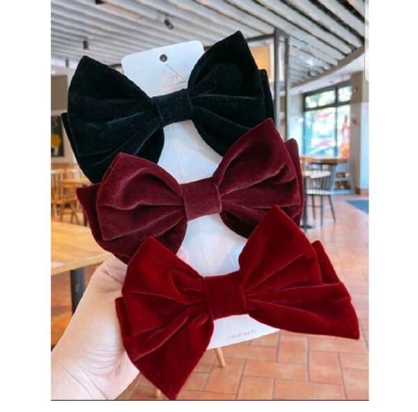 Clip -Κοκαλάκι μαλλιών Velvet μεγάλος φιόγκος 13cm - Red - Image 3