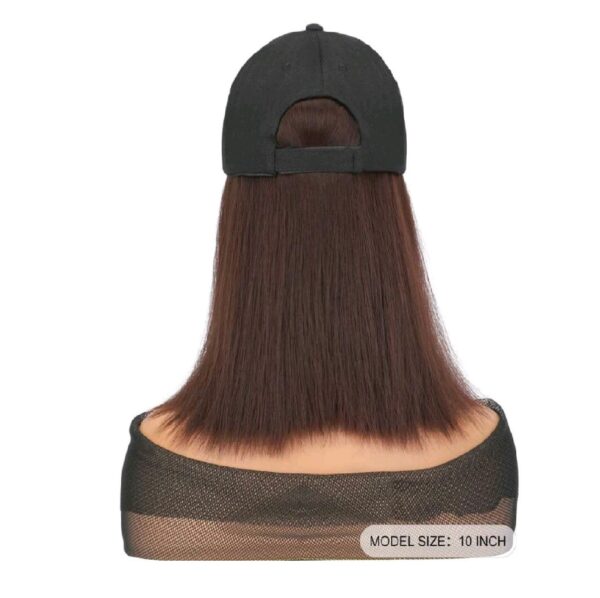 Γυναικείο μαύρο καπέλο με ραμμένα μαλλιά στο κάτω μέρος- Καστανό σκούρο χρώμα - Image 3