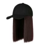 Γυναικείο μαύρο καπέλο με ραμμένα μαλλιά στο κάτω μέρος- Καστανό σκούρο χρώμα