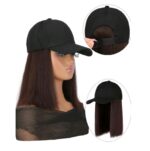 Γυναικείο μαύρο καπέλο με ραμμένα μαλλιά στο κάτω μέρος- Καστανό σκούρο χρώμα - Image 2