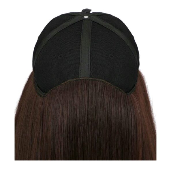 Γυναικείο μαύρο καπέλο με ραμμένα μαλλιά στο κάτω μέρος- Καστανό σκούρο χρώμα - Image 4