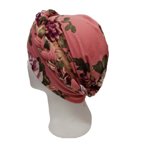 Γυναικείο Υφασμάτινο  Μαλακό Τουρμπάνι  μαλλιών Floral Braid Dark Pink - Image 2