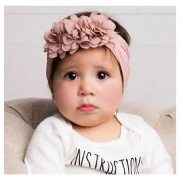 Παιδική- Βρεφική Μαλακή κορδέλα μαλλιών Flowers  0-8 χρονών Dusty Pink - Image 2