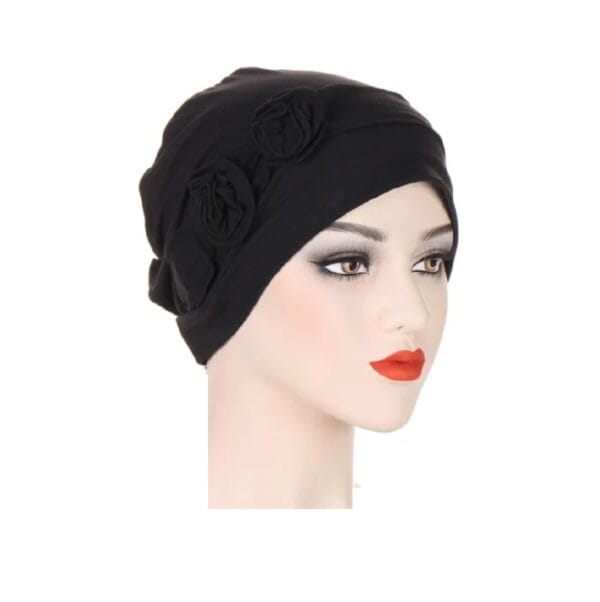 Γυναικείο  Μαλακό Τουρμπάνι  μαλλιών - Black flowers (Μαύρο) - Image 2