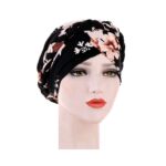 Γυναικείο  Μαλακό Τουρμπάνι  μαλλιών braid - Black flowers (Μαύρο)