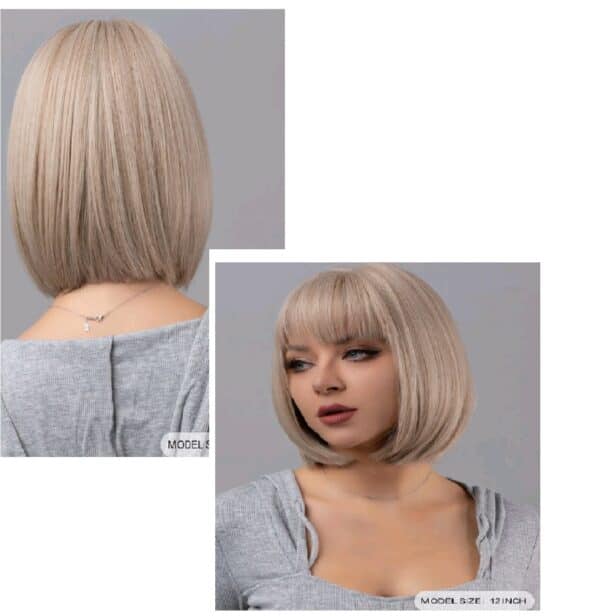 Γυναικεία Περούκα συνθετική υψηλής ποιότητας σε Γκρι-Πλατινέ ξανθό χρώμα 12 inches - Image 2