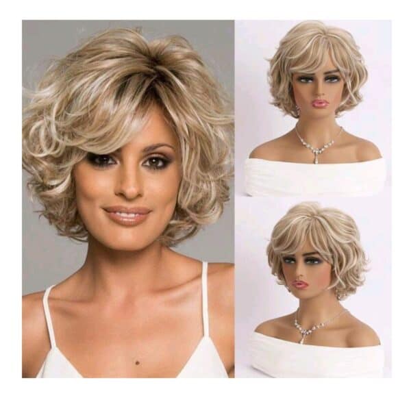 Γυναικεία Περούκα συνθετική υψηλής ποιότητας σε ξανθό χρώμα με ανταύγειες 10 inches - Image 2