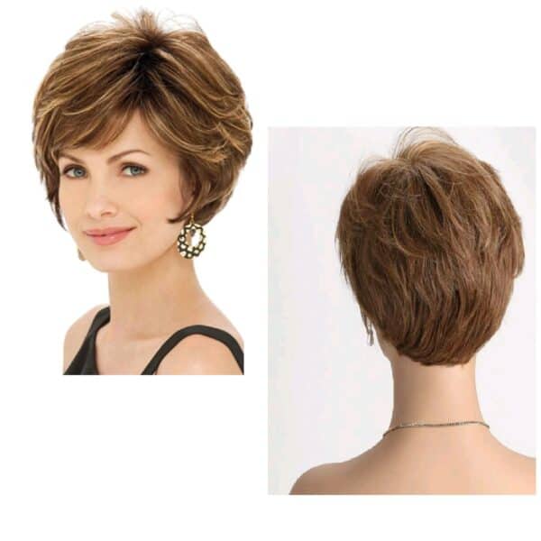 Γυναικεία Περούκα συνθετική υψηλής ποιότητας καστανό ανοιχτό με ανταύγειες 9 inches - Image 2