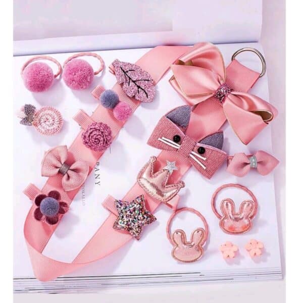 Ροζ Κουτί με 18 παιδικά κλιπ-κοκαλάκια Dusty Pink - Image 2