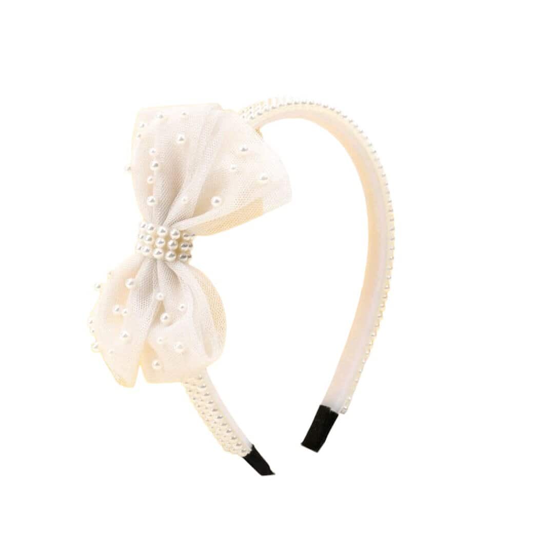 headband-ivouar-bow-girl Στέκα Παιδική-βρεφική Ιβουάρ Φιόγκος με πέρλες Βάφτισης- παρανυφάκι - Image 1