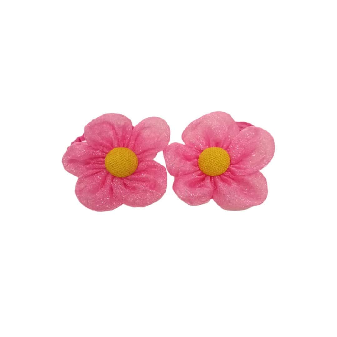 hot-pink-elastic-tie-flowers Σετ 2 τμχ Παιδικό- λαστιχάκι Hot Pink flowers 02 - Image 1