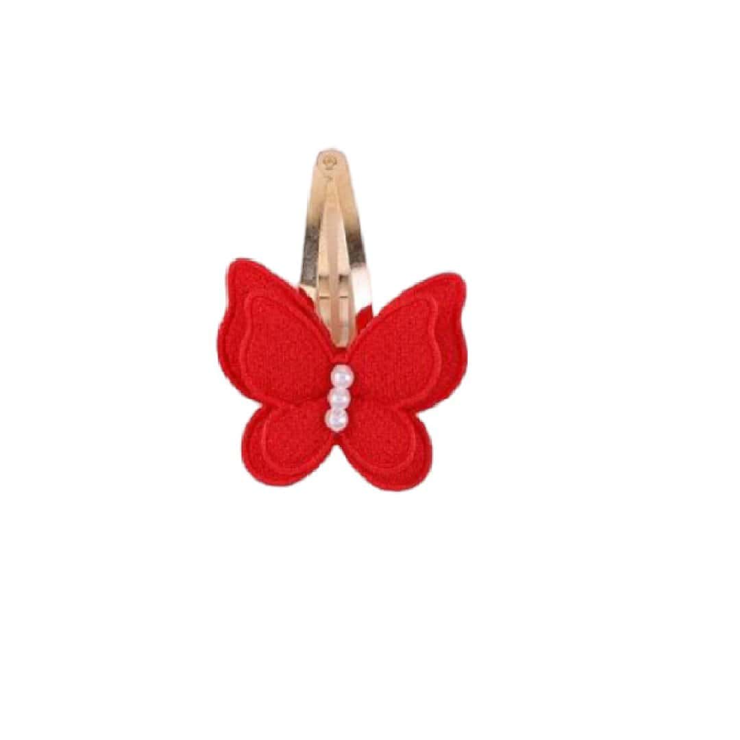 red-butterfly-clip-hair Παιδικό Clip -Κοκαλάκι μαλλιών Butterfly pearl Red - Image 1