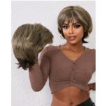 Γυναικεία Περούκα συνθετική υψηλής ποιότητας καστανό με ξανθές ανταύγιες 10 inches - Image 2