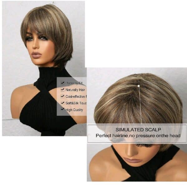 Γυναικεία Περούκα συνθετική υψηλής ποιότητας καστανό με ξανθές ανταύγιες 10 inches - Image 3