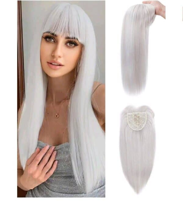 Γυναικείο Topper Τουπέ κορυφής μαλλιών με κλιπ μεγάλης επιφάνειας - Grey Silver - Image 2