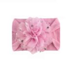 Παιδική- Βρεφική Μαλακή κορδέλα μαλλιών με μεγάλο λουλούδι 0-8 χρονών Light Pink Silver