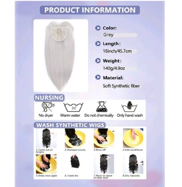 Γυναικείο Topper Τουπέ κορυφής μαλλιών με κλιπ μεγάλης επιφάνειας - Grey Silver - Image 3