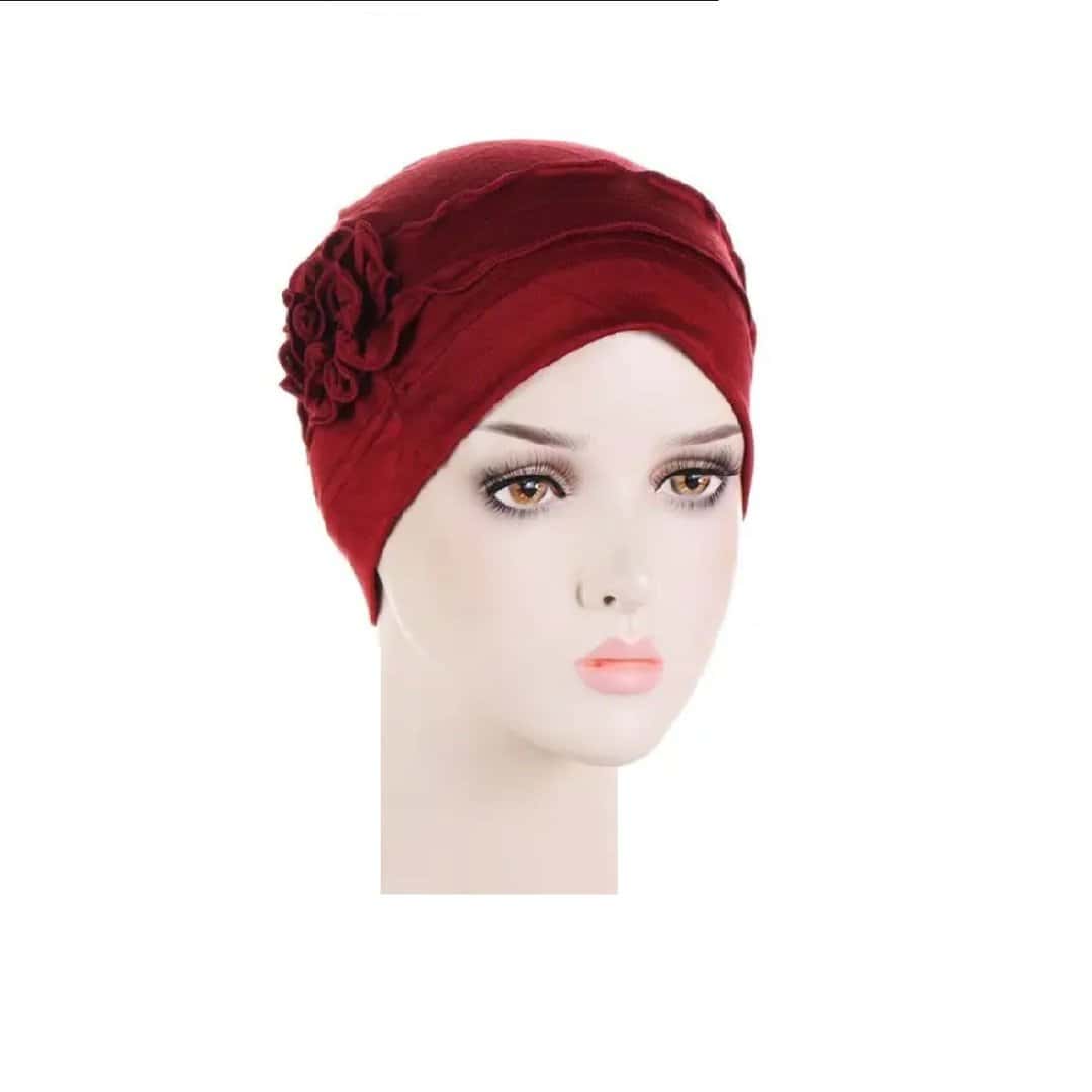 wine-red-slim-turban-woman-hair Γυναικείο Υφασμάτινο Μαλακό Τουρμπάνι μαλλιών Dark Red Flower (κόκκινο) - Image 1