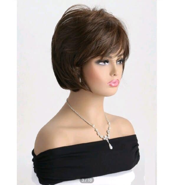 Γυναικεία Περούκα συνθετική υψηλής ποιότητας καστανό χρώμα 10 inches - Image 2