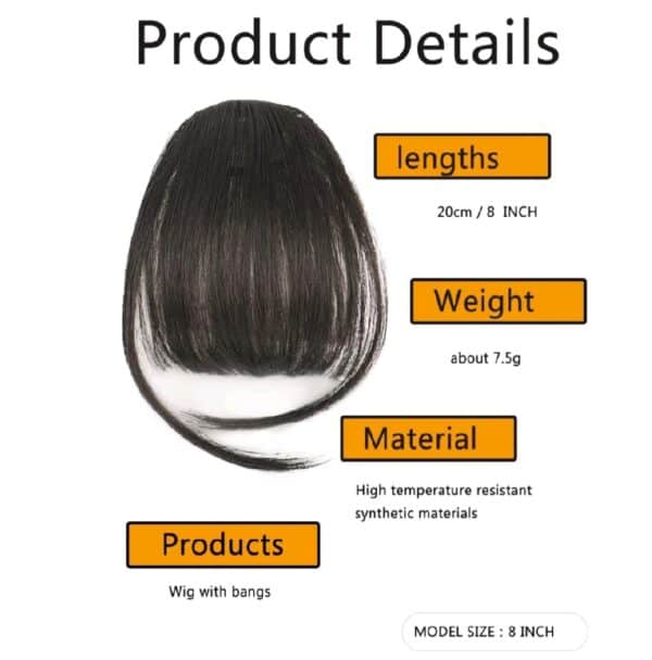 Φράντζα μαλλιών ραβώμενη και με κλιπ - Μαύρο χρώμα - Image 2