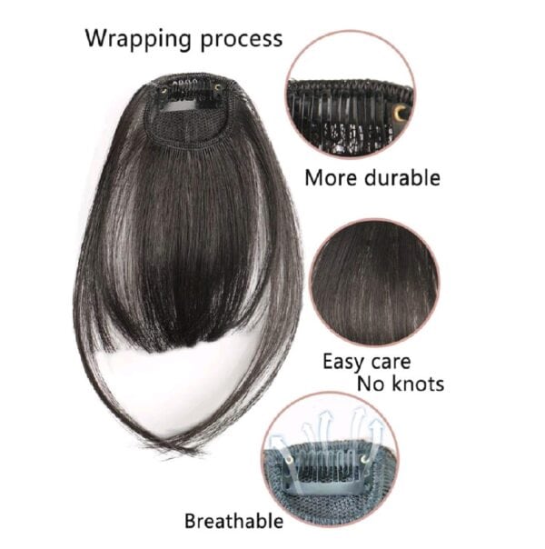 Φράντζα μαλλιών ραβώμενη και με κλιπ - Μαύρο χρώμα - Image 3