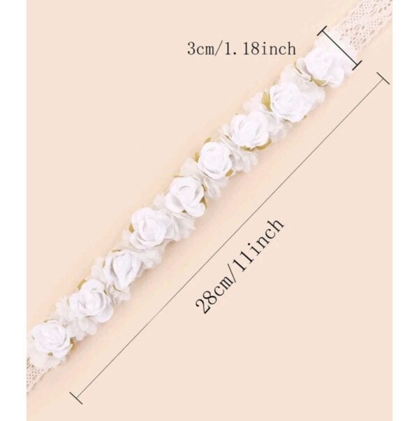 Παιδικό-βρεφικό λευκό στεφάνι κορδέλα με τριαντάφυλλα και δαντέλα για βάφτιση - Image 3