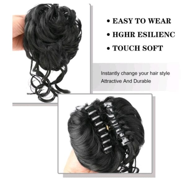 Κότσος μαλλιών με κλάμερ και αφέλειες - Μαύρο χρώμα - Image 3