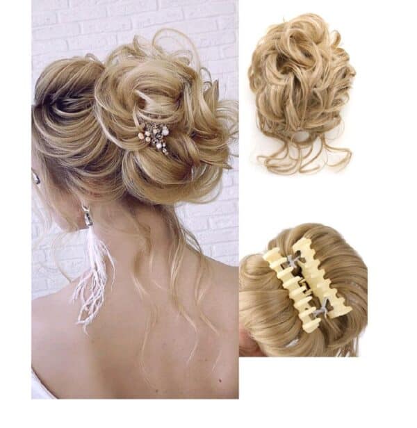 Ποστίς Κότσος συνθετική τρίχα υψηλής ποιότητας με αφέλειες και  κλάμερ τοποθέτησης- Ξανθό σκούρο σαντρέ με ανταύγειες - Image 2