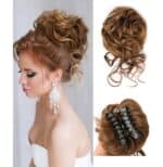 Ποστίς Κότσος συνθετική τρίχα υψηλής ποιότητας με αφέλειες και  κλάμερ τοποθέτησης- Καστανό ανοιχτό - Image 2