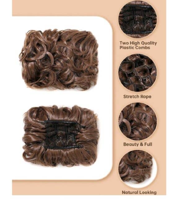 Ποστίς Κότσος συνθετική τρίχα υψηλής ποιότητας με μεγάλο όγκο και χτενάκια τοποθέτησης - Καστανό σκούρο - Image 3