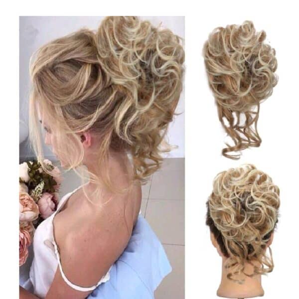 Ποστίς Κότσος με λάστιχο  και αφέλειες συνθετική τρίχα υψηλής ποιότητας με αφέλειες - Ξανθό με ανταύγιες - Image 2