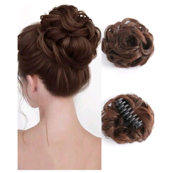 Ποστίς Κότσος συνθετική τρίχα υψηλής ποιότητας με  κλάμερ τοποθέτησης- Καστανό σκούρο - Image 2