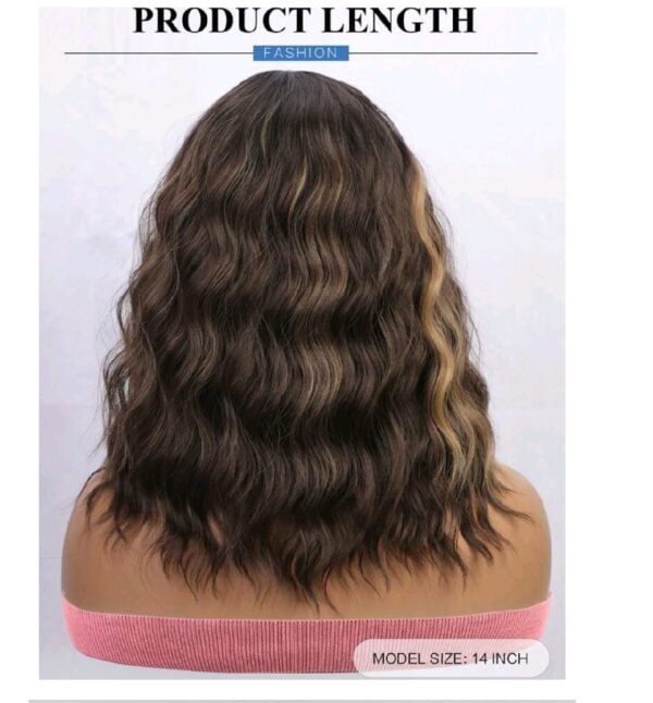 Γυναικεία περούκα wavy σε καστανό χρώμα με ανταύγειες συνθετική υψηλής ποιότητας front lace (διαφάνεια)  14 inches - Image 3