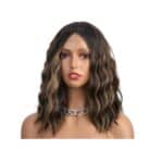 Γυναικεία περούκα wavy σε καστανό χρώμα με ανταύγειες συνθετική υψηλής ποιότητας front lace (διαφάνεια)  14 inches