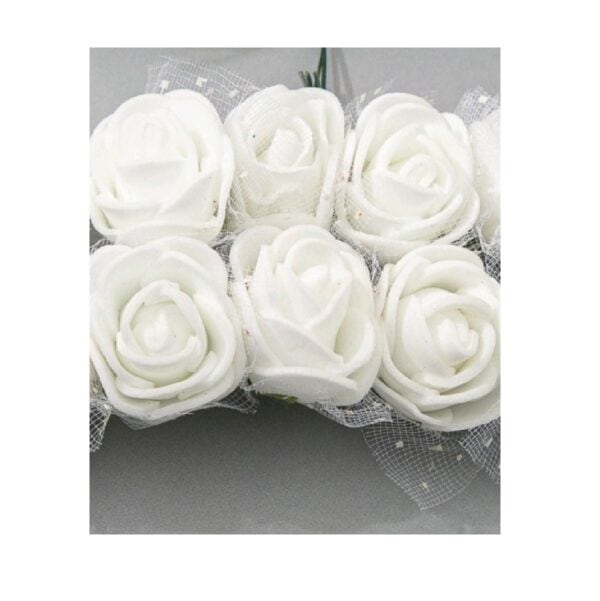 Σετ 6 τμχ Νυφική φουρκέτα λευκό τριαντάφυλλο με τούλι 2,5cm - Image 2