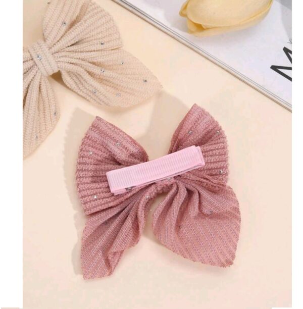 Clip -Κοκαλάκι μαλλιών Velvet strass φιόγκος με προστασία 7cm - Grey - Image 2