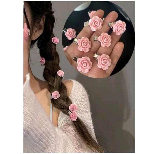 Σετ Clip -Κοκαλάκι μαλλιών 5 τμχ τριανταφυλλάκια Pink - Image 2