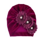 Παιδικό- Βρεφικό Μαλακό βελούδινο τουρμπάνι μαλλιών με λουλουδάκια  3 μηνών-2χρονών - Purple