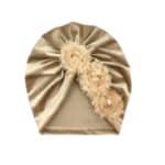 Παιδικό- Βρεφικό Μαλακό βελούδινο τουρμπάνι μαλλιών με λουλουδάκια  3 μηνών-2χρονών - Beige Gold