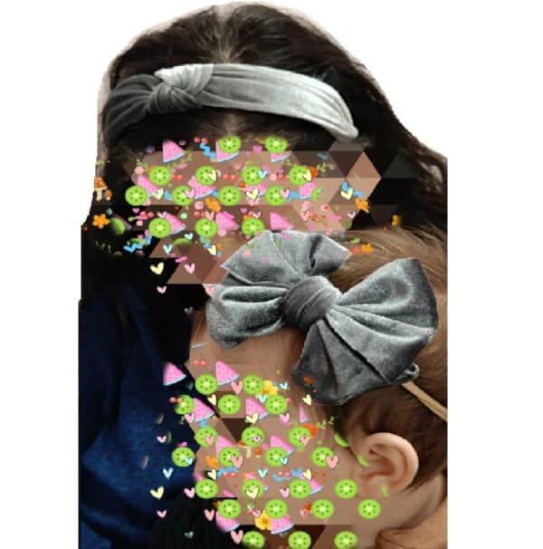 Σετ Μαμά-Κόρη Βελούδινη Γυναικεία Στέκα με βρεφική-παιδική κορδέλα 0-8 χρονών - Silver Grey - Image 2