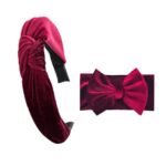 Σετ Μαμά-Κόρη Βελουδινη γυναικεία Στέκα με βρεφική-παιδική κορδέλα 0-8 χρονών - Wine Red